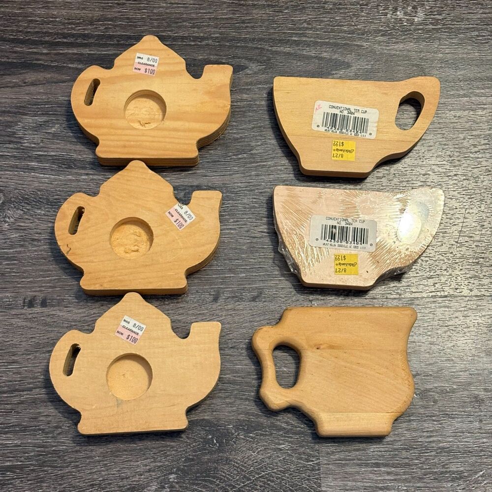 Unfinished Wood Cut Outs Teacups And Teapots (6) DIY Crafting Crafts Woodwork